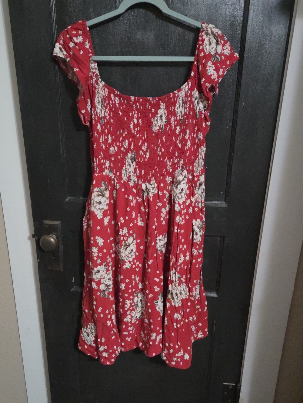 torrid Red Floral Smocked Mini Dress with Cream Blooms